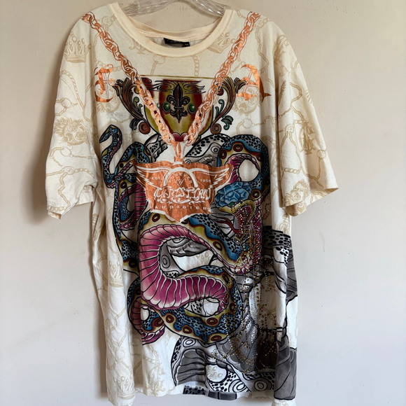 RARE Vintage Y2K Christian Audigier Shirt Mens XXL Snake Print Chain - Picture 7 of 16